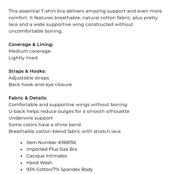 Cacique NWT Cotton Lightly Lined T-Shirt Bra With Lace 42DDD - Picture 5 of 5